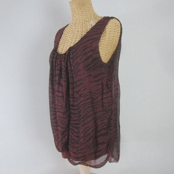 H Trend Eggplant Purple Silk Zebra Print Sleeveless Scoop Neck Top Lined Italy - Picture 4 of 8